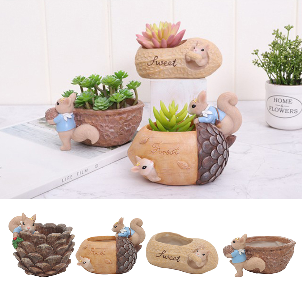 Decorative Squirrel Flower Pot Holder, Home Decor, for Succulents, Cacti, Herbs, Small Plants - Pick