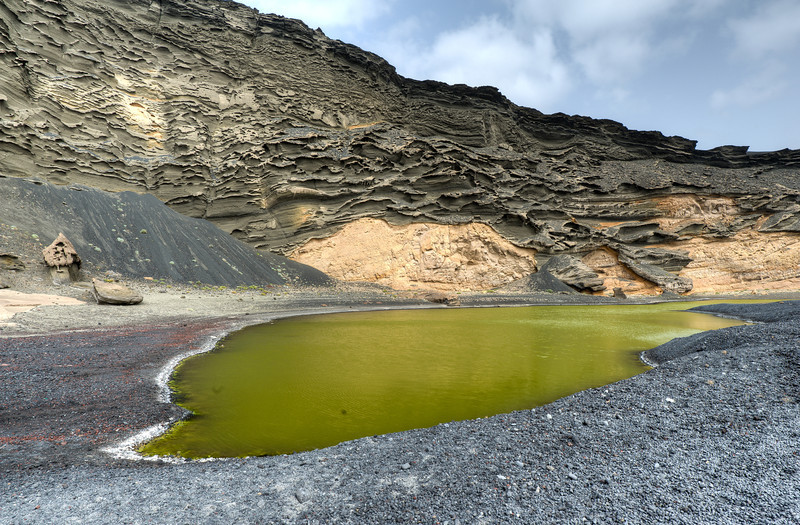 Green water in the El Golfo crater on the island of Lanzarote
