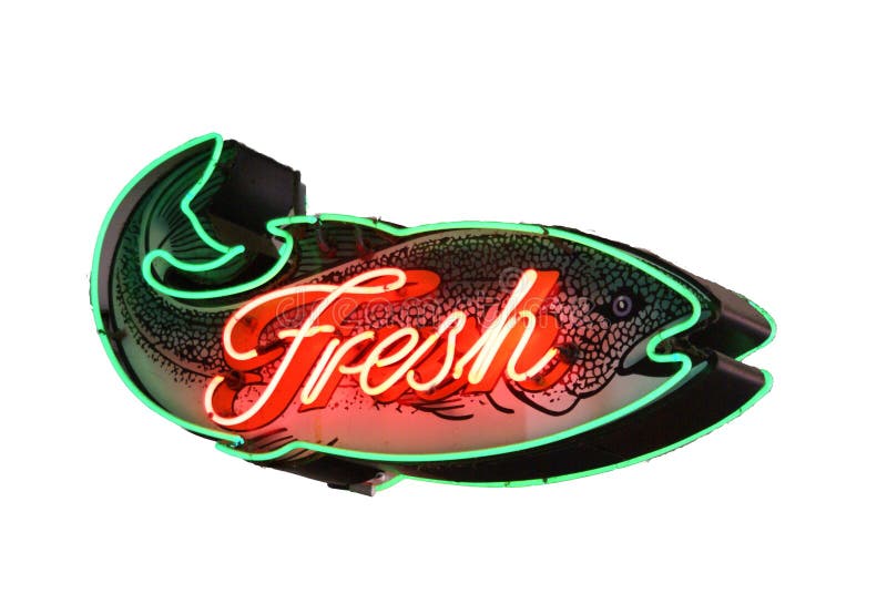 Fresh Fish neon sign. Isolated on white stock image
