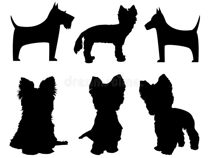 Small dog silhouettes (Yorkshire Terrier and Schna vector illustration